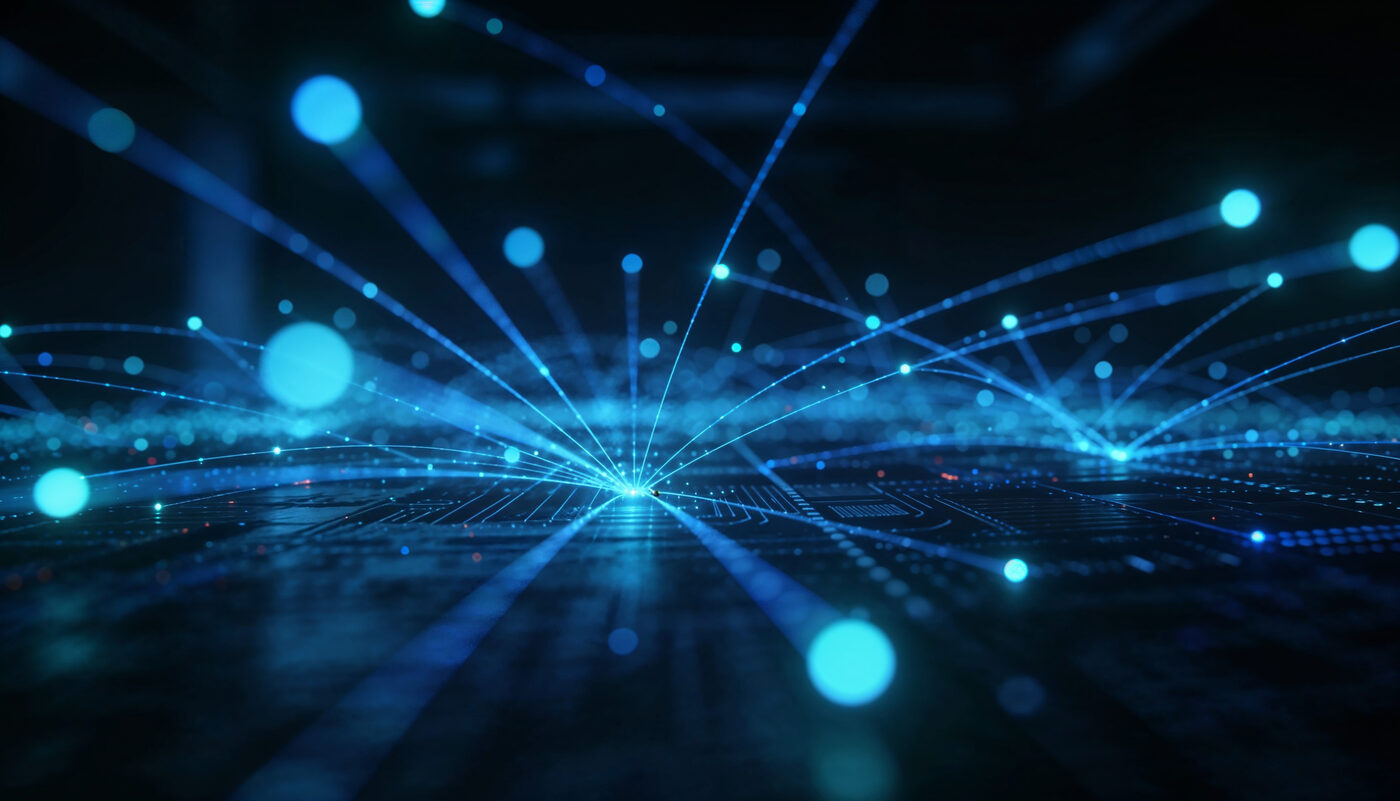 Healthcare data exchange network with glowing data flows