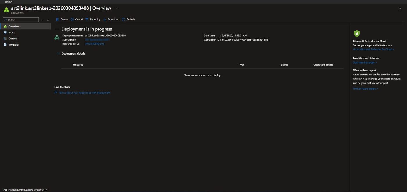 Azure Portal — Deployment in progress screen